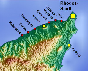 Map of northern Rhodes - airport